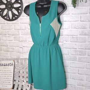 Chloe K. Turquoise Teal Pinched Waist Boho Hippie Mini Dress Size Small
